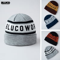 BLUCO(ブルコ) OL-230-022 LOGO BEANIE 4色(ブラックxオレンジ/ブラウンxイエロー/ネイビーxホワイト/グレーxホワイト)
