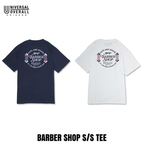 UNIVERSAL OVERALL(ユニバーサルオーバーオール) BARBER SHOP S/S TEE 2色(NAVY/WHITE)