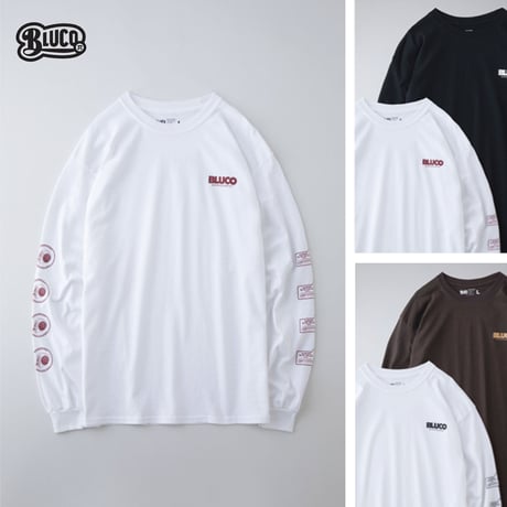 ☆セールプライス!!☆BLUCO(ブルコ) OL-806-021 PRINT L/S TEE'S-MEASURE- 全4色(ブラック・ブラウン・ホワイトxブラック・ホワイトxバーガンディ)