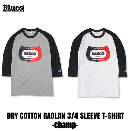 BLUCO(ブルコ) OL-12-023 ドライコットン ラグラン3/4スリーブ Tシャツ -Champ- 2色(H.GRAY-BLACK/WHITE-BLACK)