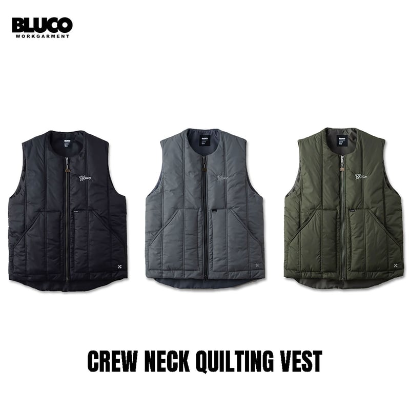 BLUCO(ブルコ) OL-35-008 CREW NECK QUILTING VEST 3色