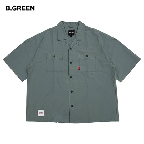 FLUTTER(フラッター) T/C Open Collar S/S Work Shirts 3色(L.BEIGE/BLACK/B.GREEN)