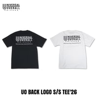 UNIVERSAL OVERALL(ユニバーサルオーバーオール) UO BACK LOGO S/S TEE'26 2色(BLACK/WHITE)