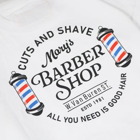 UNIVERSAL OVERALL(ユニバーサルオーバーオール) BARBER SHOP S/S TEE 2色(NAVY/WHITE)