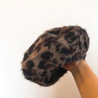 レオパード柄モヘアニットベレー帽