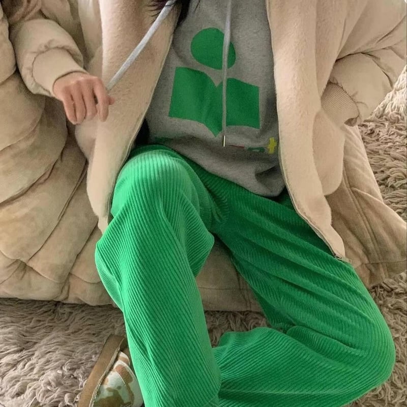 【ぽみんた】organic zoo オリーブ　ワッフル　ワイドパンツ organic zoo Olive Waffle Wide Leg Pants｜ワッフル素材