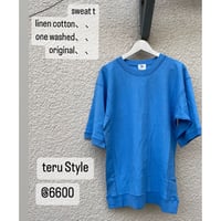 teru Style 麻綿スエットオーバーサイズTシャツ　BLUE