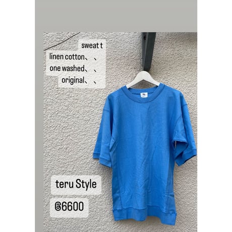 teru Style 麻綿スエットオーバーサイズTシャツ　BLUE
