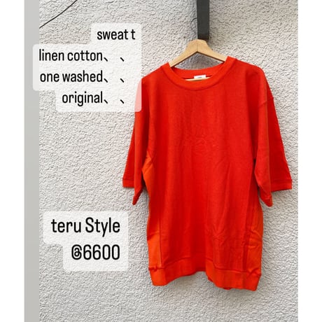 teru Style 麻綿スエットオーバーサイズTシャツ　orange