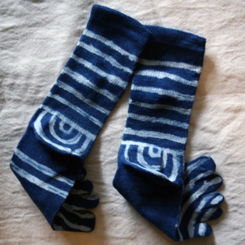 しましま 藍染めhemp cotton5本指靴下 M22〜24cm | 石垣島 oogomad