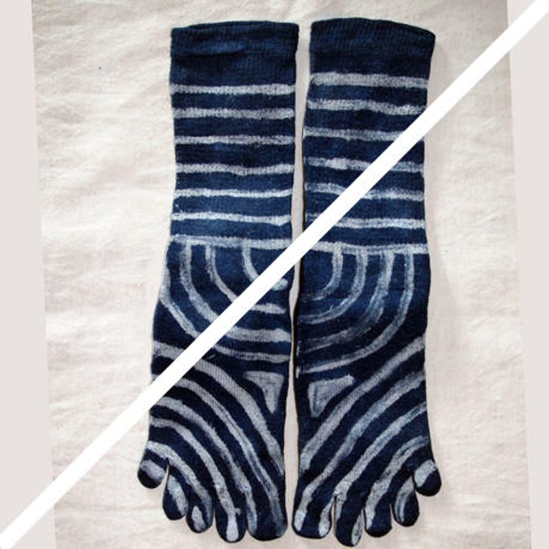 しましま 藍染めhemp cotton5本指靴下 M22〜24cm | 石垣島 oogomad