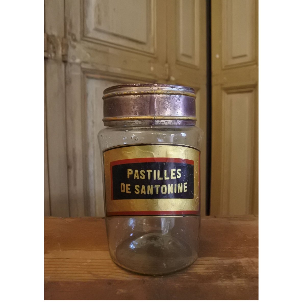 蓋付きファーマシーポット 吹きガラスの標本瓶薬瓶19世紀 フランス