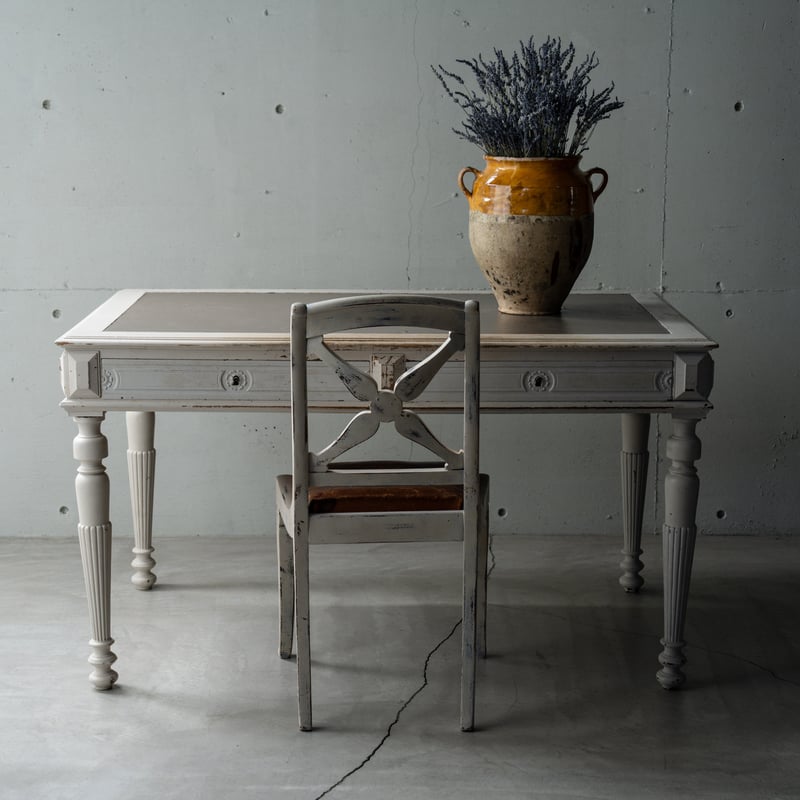 フランスアンティーク古木×白色ペイントのキッチンカウンター/テーブル