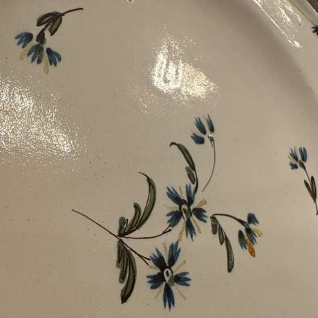 Faience オクトゴナル/手彩色の花・19世紀フランス