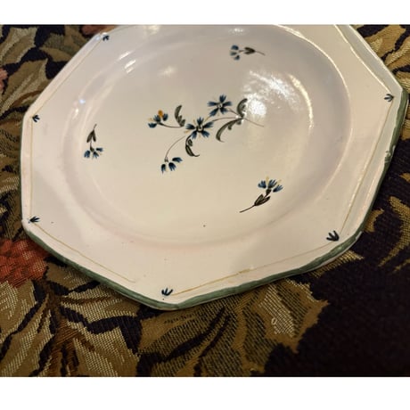 Faience オクトゴナル/手彩色の花・19世紀フランス