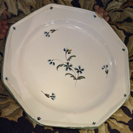 Faience オクトゴナル/手彩色の花・19世紀フランス