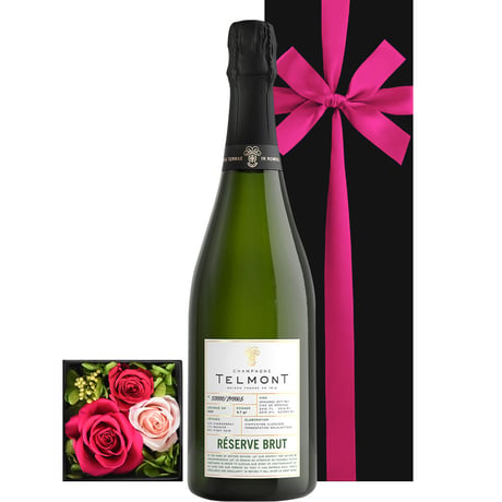 御祝 記念日 ギフト ピンク バラ プリザーブドフラワー セット シャンパンとお花 フランス「レゼルブ・ブリュット」辛口 750ml  結婚祝い 結婚記念日 贈り物 詰め合わせ