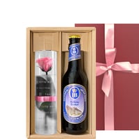 御祝い ピンクのバラのプリザーブドフラワー ギフト プレゼントおすすめ ビールとお花 ドイツの黒ビール『ホフブロイ ドゥンケル 』330ml ギフト箱 メッセージカード 送料無料