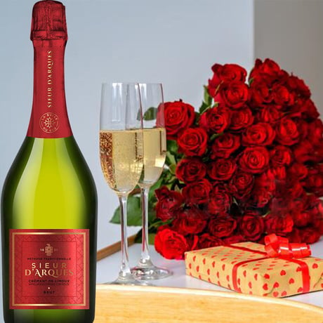 誕生日 フランス スパークリングワイン 白 『シュール・ダルク』「クレマン・ド・リムー・ブリュット」辛口 750ml ギフト箱 リボン付き メッセージカード付き