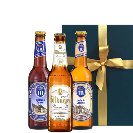 父の日 御祝 ビール 詰め合わせ ギフト 有名 ホフブロイ ドイツビール 330ml 3本 プレゼント 海外ビール 輸入ビール ギフト箱 リボン付き メッセージカード付き