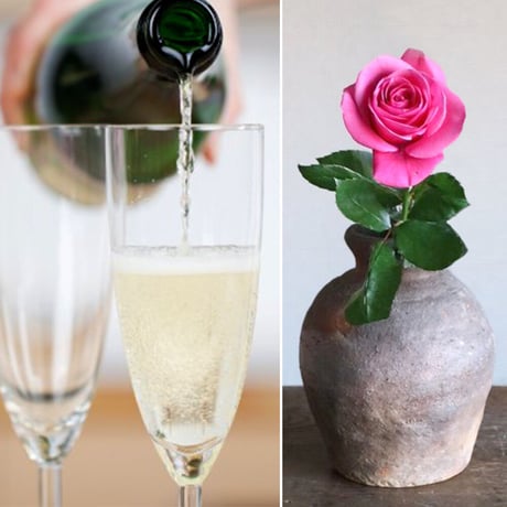 【ワイン・お花】フランス スパークリングワイン375ml やや甘口 ピンクの薔薇のプリザーブドフラワー