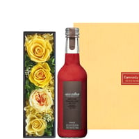 父の日 黄色 お花《お花のギフト》【ジュースとお花】フランス『アラン・ミリア』ラズベリージュース 330ml＆イエロープリザーブドフラワー ギフト箱 リボン付き メッセージカード付き 送料無料