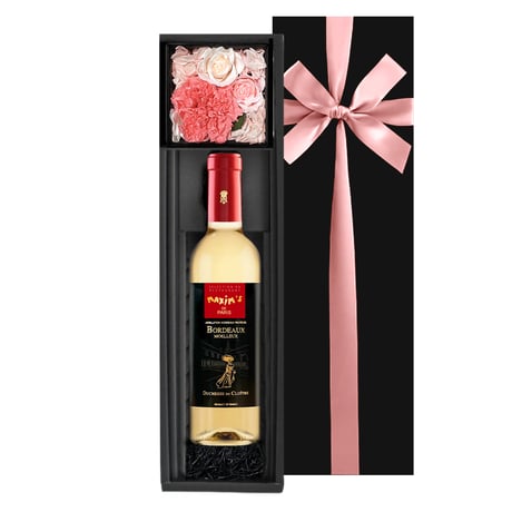 カーネーション ワイン 花 セット ギフト 人気 「マキシム・ド・パリ」 白ワイン フランス ボルドー モワルー 375ml ハーフボトル プリザーブドフラワー ボックス アレンジ