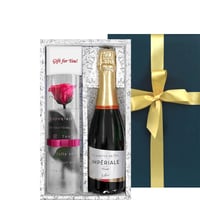 ピンクの薔薇のプリザーブドフラワー ギフト箱【ワイン・お花】フランス スパークリングワイン375ml やや甘口  リボン付き メッセージカード付き 送料無料