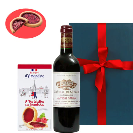 【ワインとスイーツ】フランス・ボルドーの赤ワイン「シャトー・ミュッセ」375ml＆フランス産スイーツ「ラズベリータルトクッキー」