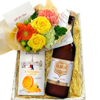 父の日 ビール 花 お菓子 ギフトセット ベルギー クラフトビール「シメイ・ホワイト」750ml 生花 アレンジメント 黄色 バラ ガーベラ フランス バタークッキー 誕生日 お祝い
