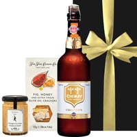 父の日【ビールとおつまみのギフト】ベルギーの伝統的トラピストビール シメイ・ホワイト「サンク・サン」750ml ＆「国産のチーズスプレッド」 「イギリスのクラッカー」 ギフト箱付 リボン包装 送料無料