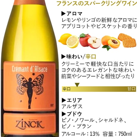 誕生日 御祝 ワインギフト フランス・アルザス地方のロゼ・スパークリングワイン DOMAINE ZINCK「クレマン ダルザス ブリュット」 750ml  ギフト箱 リボン付き メッセージカード付き