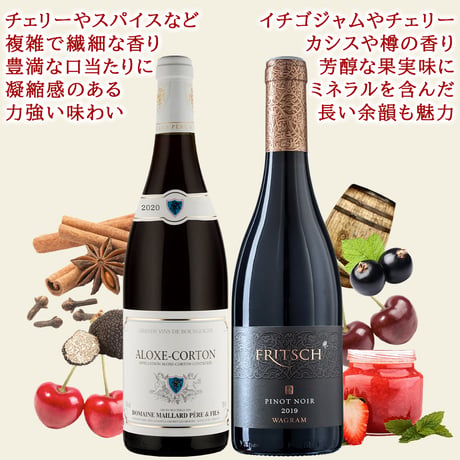 御祝 記念日 赤ワイン2本 高級 ピノ・ノワール 飲み比べ フランス ブルゴーニュ アロース・コルトン コート・ド・ボーヌ オーストリア ニーダーエスタライヒ バイオダイナミック 送料無料
