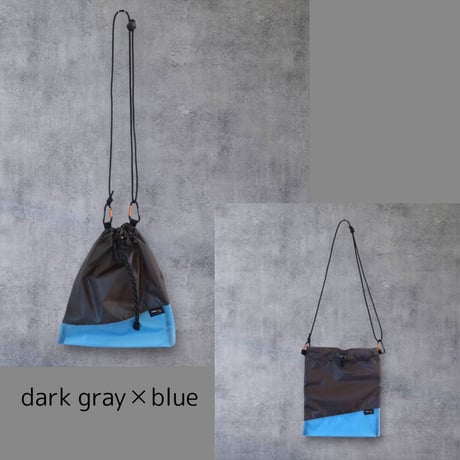 CORKSCREW×HATCHET "CORDURA®rip "mini" DRAWSTRING SACOCHE" Dark gray✕Blue