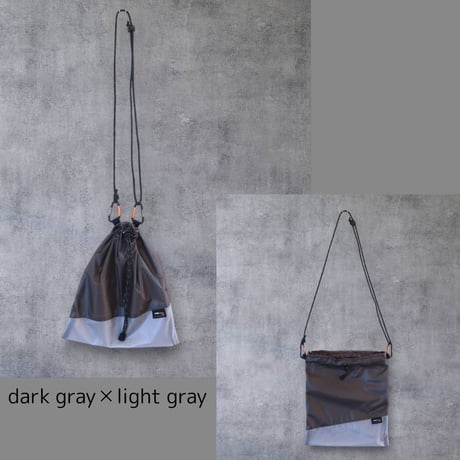 CORKSCREW×HATCHET "CORDURA®rip "mini" DRAWSTRING SACOCHE" Dark gray✕Silver gray