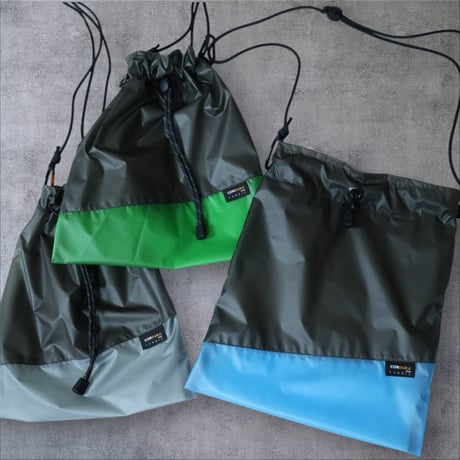 CORKSCREW×HATCHET "CORDURA®rip "mini" DRAWSTRING SACOCHE" Dark gray✕Blue