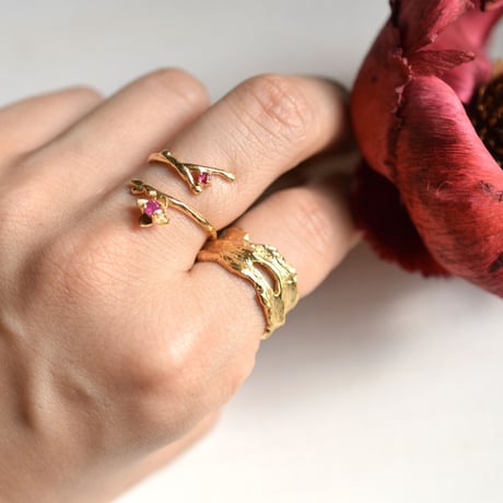 Drift wood ring & cuff 18kgp SV925  #Free size