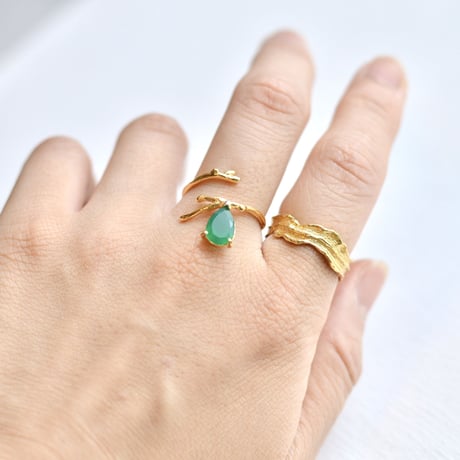 Drift wood ring & cuff narrow 18kgp  SV925  #Free size