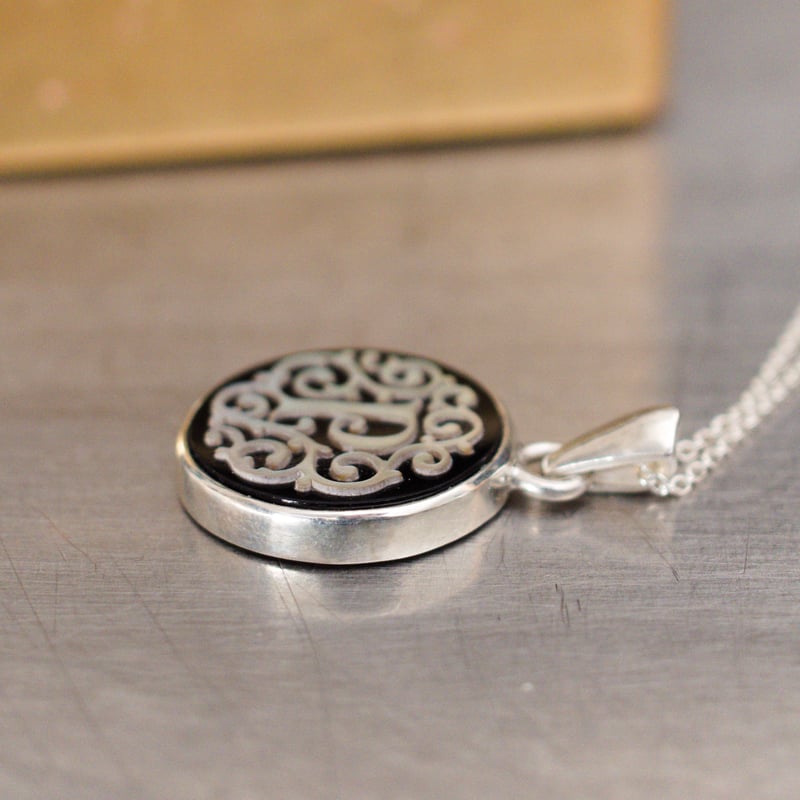 オーダー商品】ペンダント丸 オブシディアン×白蝶貝 シルバー925