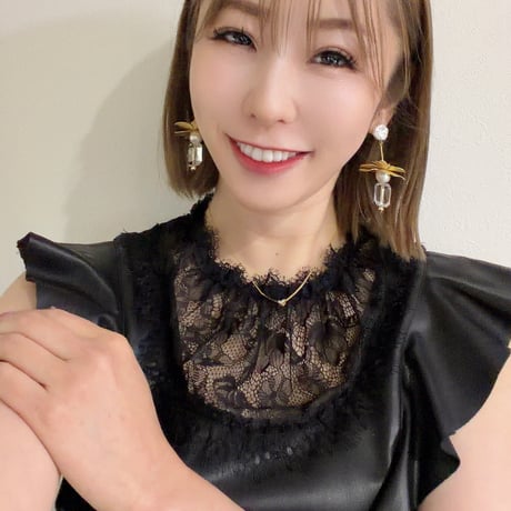 No.6   淡水パールトップ×フラワー×クリスタル ロングピアス
