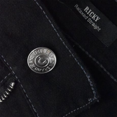 True Religion Ricky Flap Relaxed Straight Denim - Black / Grey Stitch