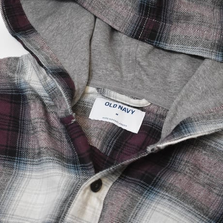 Old Navy Hooded Plaid Flannel Shirts - Burgundy Multi