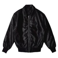 SHAKA WEAR PU LEATHER COLLARED VARSITY JACKET - BLACK