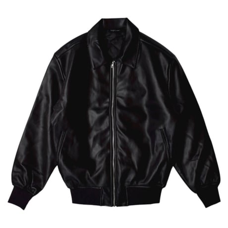 SHAKA WEAR PU LEATHER COLLARED VARSITY JACKET - BLACK