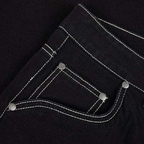 Dime Baggy Denim Pants - Black (Contrast Stitch)
