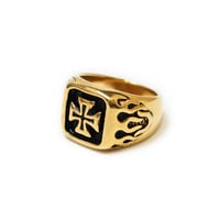 Flare Cross Square Ring - Gold/Black