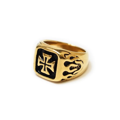 Flare Cross Square Ring - Gold/Black
