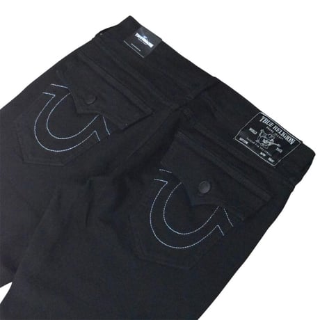 True Religion Ricky Flap Relaxed Straight Denim - Black / Blac Stitch