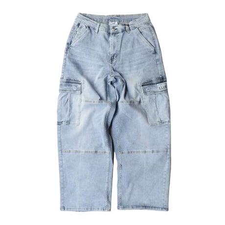 PRO CLUB Heavyweight Baggy Fit Denim Cargo Pant - Light Stone Wash