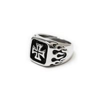 Flare Cross Square Ring - Silver/Black